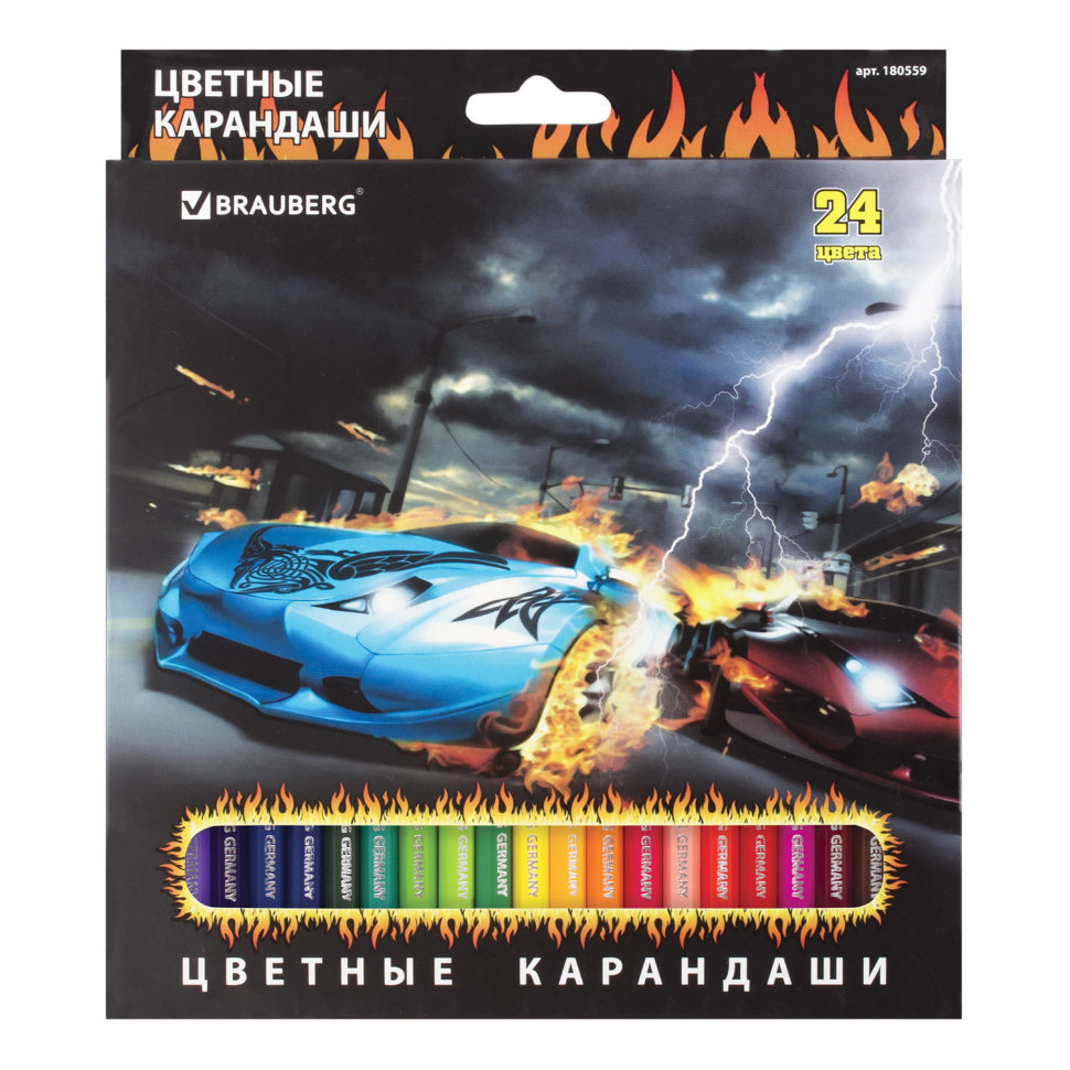 Карандаши цветные Brauberg InstaRacing 24 цвета 180559 цена за 3 шт , 